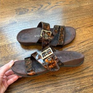 Vionic 341 Skylar Tortoiseshell Slide Sandals with Buckle